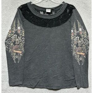 Official Harley Davidson Long Sleeve Tattoo Art Lace Scoop Neck Womens XL